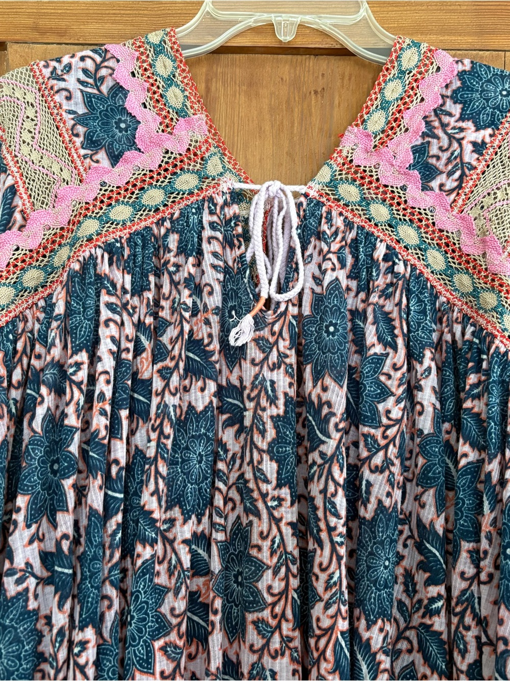 Free People in Blue, Pink & Coral Boho Peasant Dress Size XS - Picture 7 of 9